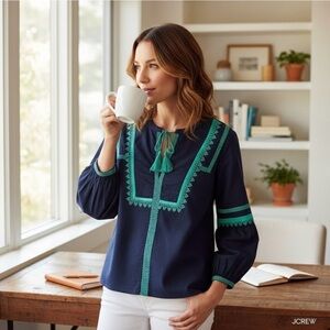 J. Crew peasant embroidered blouse size 4